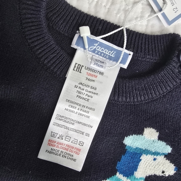 Jacadi Paris 12 Months Navy Blue Color Block Dog Sweater Jumper - Picture 3 of 11